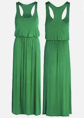 Women Maxi Dress Racer Back Vest Dress UK GREEN S/M • £5.49