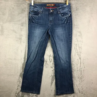 Mudd Straight Denim Juniors Size 7 Mid Rise Medium Wash 27 In Inseam Embroidered • $7.18