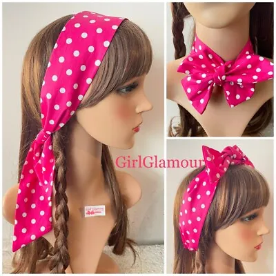£2.99 • Buy Pink Headband Bandana Hairband Scarf Bow Hair Tie Band Cerise Spotty Fabric