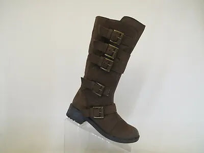 MIA Brown Leather Buckle Zip Knee High Fashion Boots Size 7.5 M • $24.69