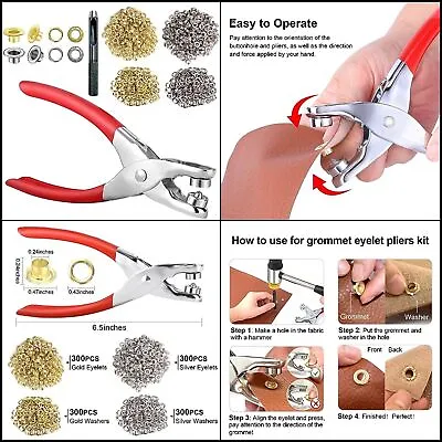 Kit Tool Eyelet Grommet Pliers Punch Hole Inch Plier Press Metal Leather Eyelets • $21.42