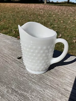 Vintage Hobnail White Milk Glass Pitcher ANCHOR HOCKING 5 1/4” Tall 4  Dia. • $10.95