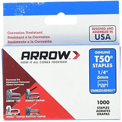 Arrow Fastener 504SS1 1/4 In. T50 Stainless Steel Staples • $12.95