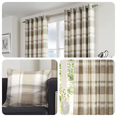 £5.95 • Buy Fusion BALMORAL CHECK Natural Tartan 100% Cotton Eyelet Curtains & Cushions