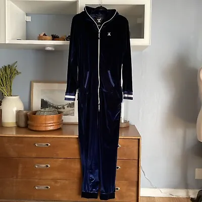 Onepiece Norwegian Original Blue Velour Velvet Jumpsuit Unisex Size M Hood • $65