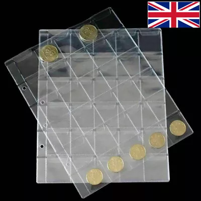 30 Pockets Plastic Coin Holders Storage Pages Protector Sheets Sleeves UK • £3.95