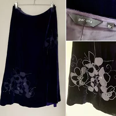 Per Una Maxi Skirt Size 16 R Deep Purple Silk Blend Velvet Flippy Steampunk VGC • £5.95