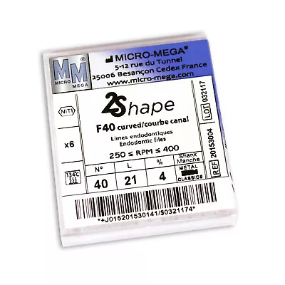 Micro-Mega 2Shape F40 21MM 25MM Ni-Ti Rotary Dental Endodontic 6pc Files • $43.99