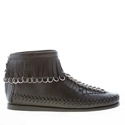 $664.40 • Buy ALEXANDER WANG Women Shoes Montana Black Leather Flat Ankle Boot Fringes Rings