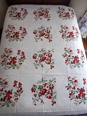 Vtg Cotton Print  Wilendur  Craft/cutter? Tablecloth Cherries 52 X70  Spots • $12.50