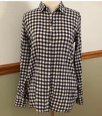 J. Crew Navy Blue & White Checkered Boy Button Down Shirt 6 • $14.99