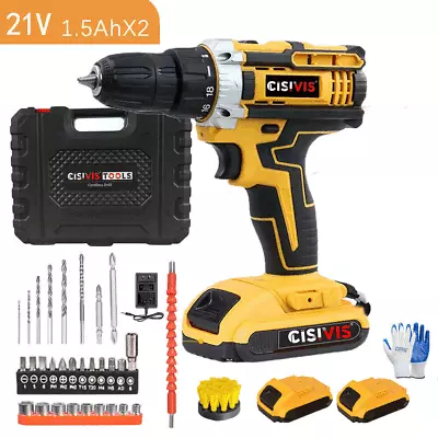 Cordless Drill 21V Drill Driver Set Combi Electric Fast Charger 2 Battery 1Brush • $35.99