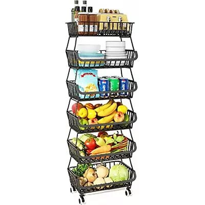 Fruit And Vegetable Storage 6 Tier Fruit Basket Stand For Kitchen Floor Metal Wi • $68.19