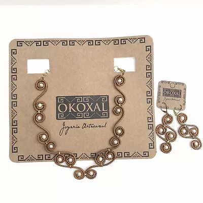 Mexican Handmade OKOXAL Pine Needle Cultured Pearl Necklace Earring Jewelry Set • $48