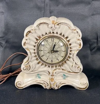 VTG Porcelain Clock Decorative Electric Hand Painted Gold Borders Needs Rewire • $35