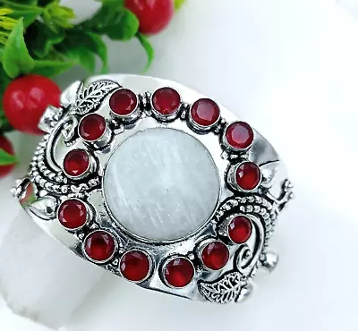 925 Sterling Silver Moonstone &garnet Gemstone Handmade Jewelry Bracelet • $20.99