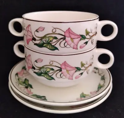 Set Of 2 Villeroy & Boch Palermo Double Handled Cream Soup Bowls Saucers Sets • $39.99