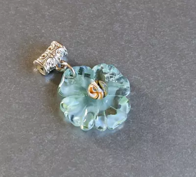 Flower Pendant  Murano Glass Sky Blue  Great Gift Necklace Jewellery Handmade • £15.49