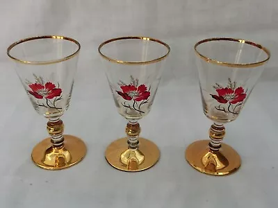 Vintage Set Of 3 Hand Painted And Gold Trimmed Glasses • £6