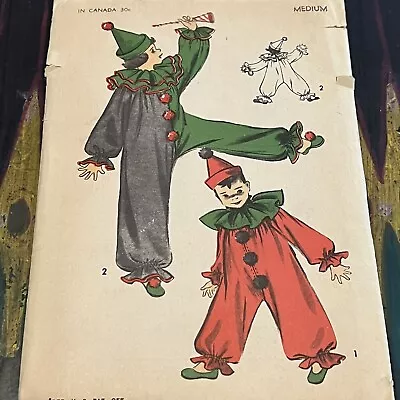 $6 • Buy Vintage 1940s Advance 707 Child’s Clown Halloween Costume Sewing Pattern Med CUT