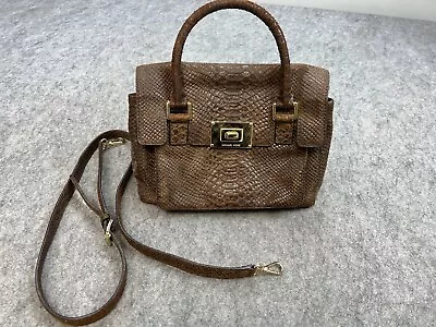 MICHAEL Kors Brown Python Purse Embossed Genuine Leather Handbag Crossbody Strap • $42.46