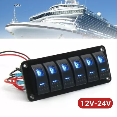 6 Gang 12V Switch Panel Marine Boat USB LED Light Rocker Toggle Switches Control • $29.44