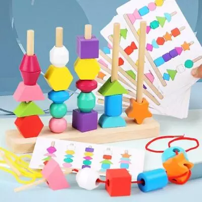 Montessori Wooden Puzzle Game Matching Shape Color Colorful Beads Early Educatio • $30.99