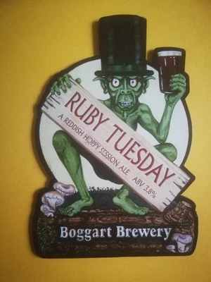 £1.50 • Buy Beer Pump Clip Badge BOGGART Brewery RUBY TUESDAY Real Ale CLOSED Manchester