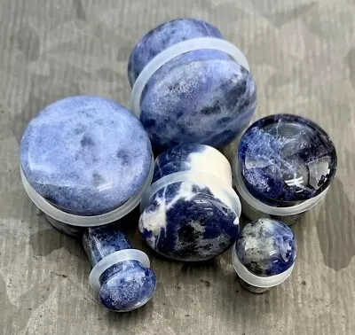 PAIR Single Flare Sodalite Stone Plugs Blue Organic Gauges Earlets Body Jewelry • $12.95