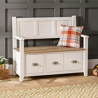 Cheshire Cream Painted Monks Hall Bench With 3 Drawers - Storage - WW38 • £369