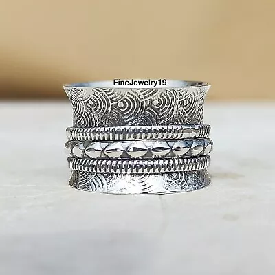 925 Sterling Silver Spinner Ring Wide Band Meditation Statement Jewelry A164 • $9.78