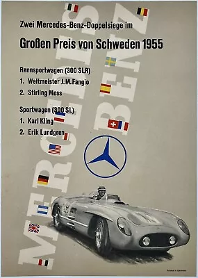 Original Vintage Poster MERCEDES BENZ GP VON SCHWEDEN Sweden 1955 Racing A4 OL • $499