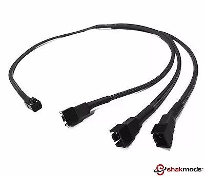 3pin Fan To 3 Ways Fan LED Y Splitter 60cm Sleeve Black Extension Cable Shakmods • $8.70