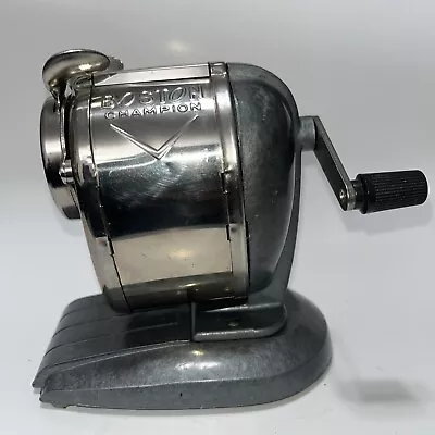 Vintage MCM Boston Champion Pencil Sharpener Desktop W/ Pinch Feed Hand Crank • $18