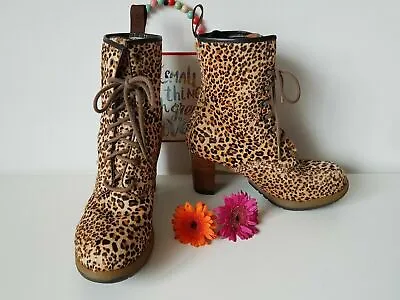 Dr Martens Darcie Leopard Panther Fur High Heel Court Hair On Boots UK6 EU39 US8 • £169