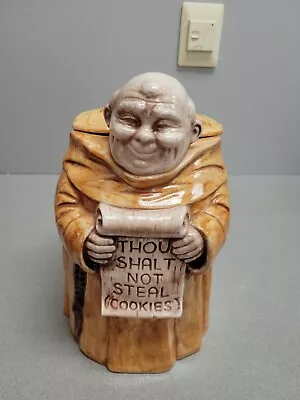 Vtg MCM 12” Treasure Craft Cookie Jar Friar Monk “THOU SHALT NOT STEAL COOKIES” • $57.50