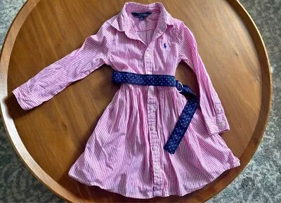 Polo Ralph Lauren Girls Striped Shirt Dress Size 5 Pink White • $50