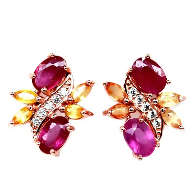 $138.73 • Buy Heated Red Ruby, Yellow Sapphire & Cubic Zirconia Earrings 925 Sterling Silver