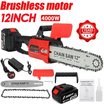 Electric Cordless Chainsaw Garden Tools 4000W Garden Trees Wood Cutting Battery • £36.99