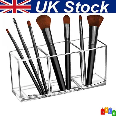 £8.79 • Buy 3 Slot Acrylic Cosmetic Makeup Brush Pen Holder Case Organizer Storage Box Stand