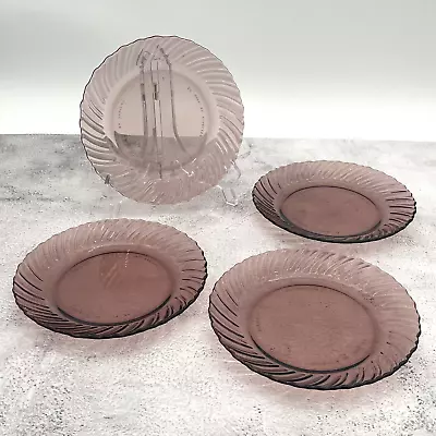 Fortecrisa Mexico Amethyst Glass Swirl Rim Salad Dessert Plates 6.5  - Set Of 4 • $25