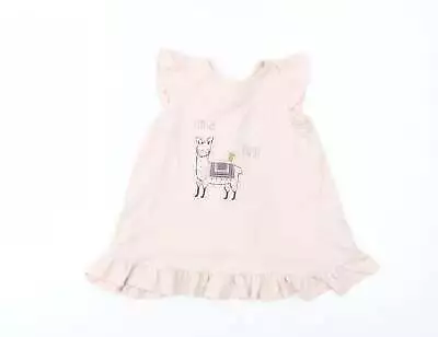 Maggie & Zoe Girls Pink Cotton Tunic Blouse Size 4 Years Crew Neck Button - Llam • £3.75