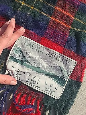 VTG Laura Ashley 100% Wool Travel Rug Blanket Made In Scotland Tartan Plaid • $89.99
