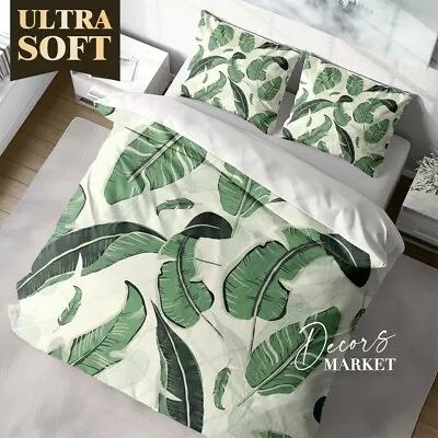Banana Leaves Floral Leaves Green Duvet Cover Sets Single Double Queen King Size • £15.99