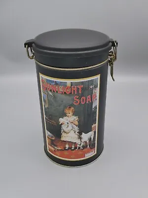 Retro Sunlight Soap Ad Canister Metal Tin Container Box Plastic Lid Wire Bail 8  • $35