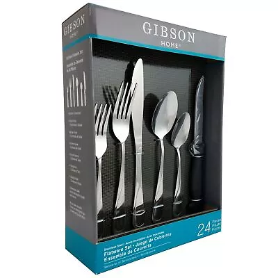 Gibson Home Trillium Plus 24 Piece Stainless Steel Flatware Set With 4 Steak Kn • £63.28