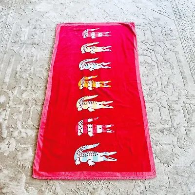 Vintage Izod Lacoste Beach Towel Pink Colorful With Alligators 35  X 67” Pool • £23.75