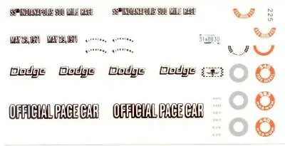Fred Cady 225 71 Challenger Indianapolis 500 Pace Car Decal • $9.75