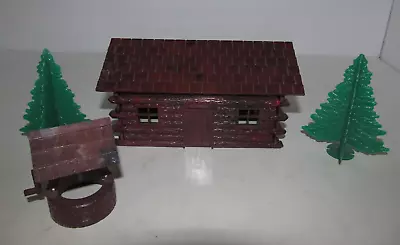 Plasticville Vintage LOG CABIN HOUSE Trees & Well O Scale Train Layout Building • $9.98