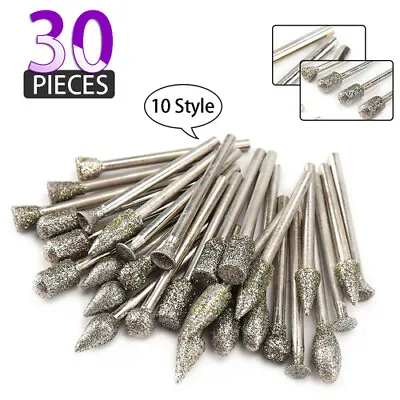 30Pc Diamond Burr File Dremel Rotary Tool Drill Bit 3mm Shank For Carving Dremel • $21.93